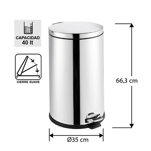 BASURERO ACERO INOXIDABLE CIERRE SUAVE 40 L SOIN 2