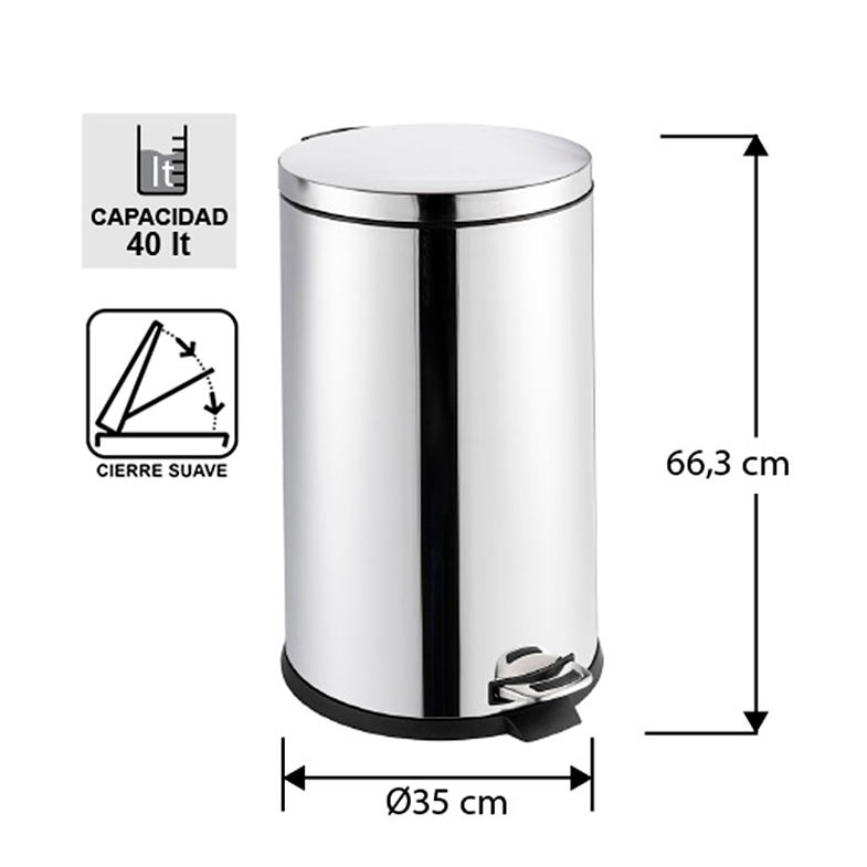 BASURERO ACERO INOXIDABLE CIERRE SUAVE 40 L SOIN 2