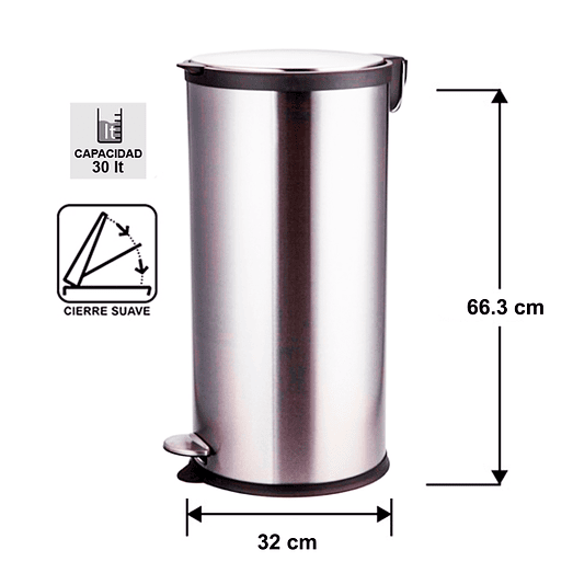 BASURERO ACERO INOXIDABLE CIERRE SUAVE 30 L 2