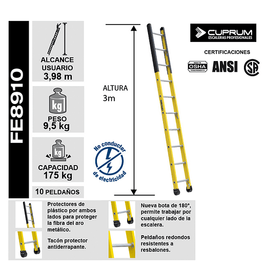 ESCALERA FIBRA VIDRIO PARA CAMARA CON PROTECTOR 10 PELDAÑOS CUPRUM 2
