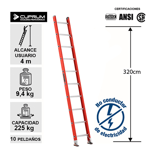 ESCALERA FIBRA VIDRIO RECTA 3.2 M CUPRUM 2