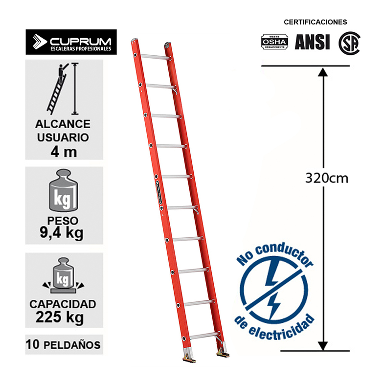 ESCALERA FIBRA VIDRIO RECTA 3.2 M CUPRUM 2