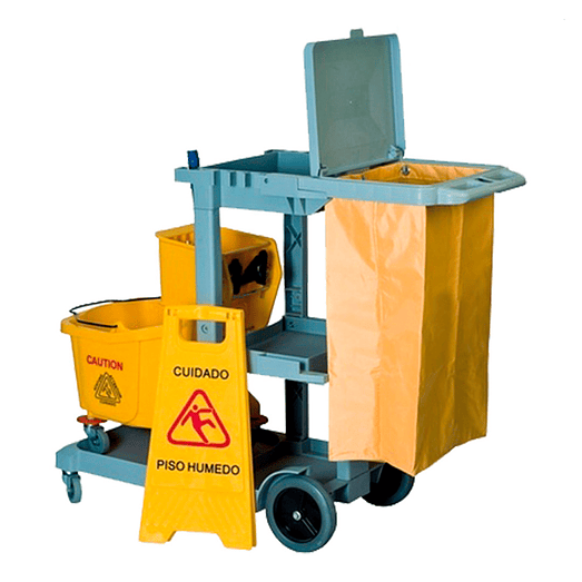 CARRO PORTA UTILES JANITOR CON TAPA Y BOLSA AMARILLA SOIN 3