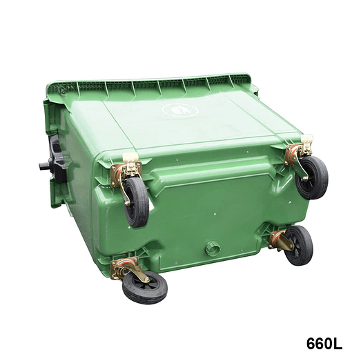 CONTENEDOR DE BASURA VERDE CON RUEDAS 660 L SOIN 3