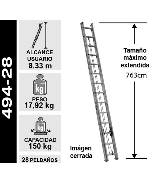 ESCALERA DE ALUMINIO TELESCOPICA 28 PELDAÑOS 150 KG. CUPRUM