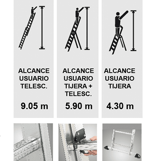 ESCALERA ALUMINIO TIJERA TELESCOPICA 9.05 M HAILO 3