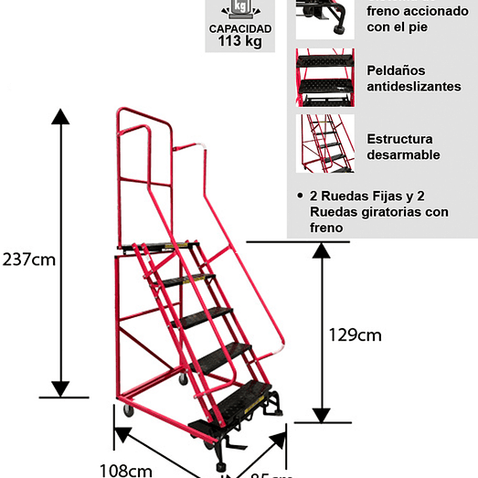ESCALERA TIPO AVION ACERO 5 PELDAÑOS 1.2 MTS TECNOPLUS 2