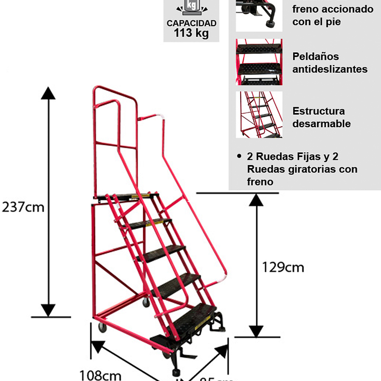 ESCALERA TIPO AVION ACERO 5 PELDAÑOS 1.2 MTS TECNOPLUS 2