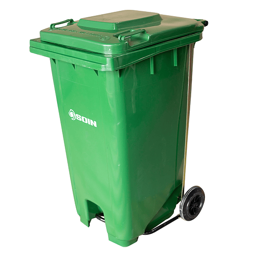 CONTENEDOR DE BASURA VERDE CON TAPA Y PEDAL 120 L 3