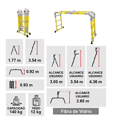 ESCALERA MULTIPROPOSITO FIBRA DE VIDRIO 12 PELDAÑOS 150 KG