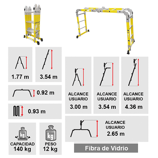 ESCALERA MULTIPROPOSITO FIBRA DE VIDRIO 12 PELDAÑOS 150 KG 2