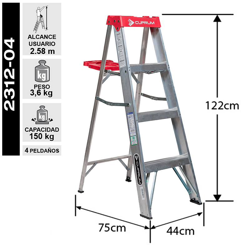 ESCALERA ALUMINIO TIJERA 4 PELDAÑOS 122 CM CUPRUM 2