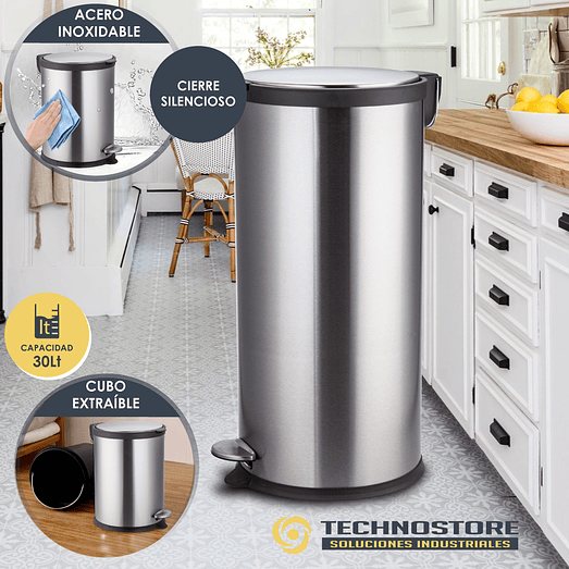 BASURERO ACERO INOXIDABLE CIERRE SUAVE 30 L 3