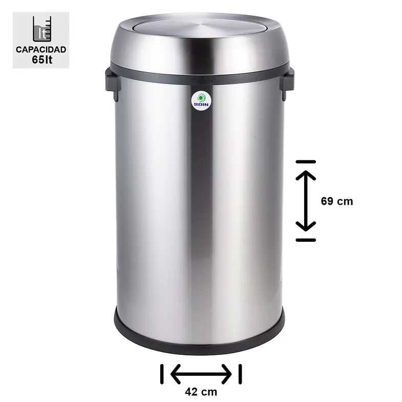 BASURERO ACERO INOXIDABLE CON TAPA GIRATORIA 65 L SOIN 2