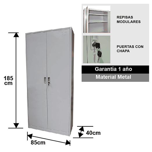 ARMARIO LOCKER METALICO 2 PUERTAS CON REPISAS 185 CM TECNOPLUS 2