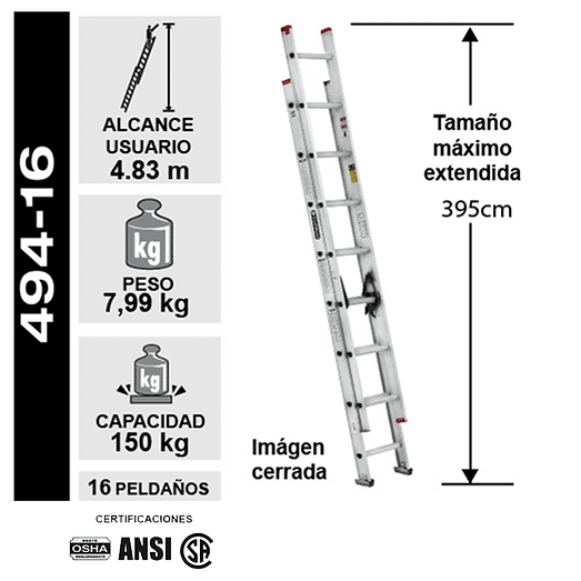 ESCALERA TELESCOPICA DE ALUMINIO 16 PELDAÑOS 150KG CUPRUM 3
