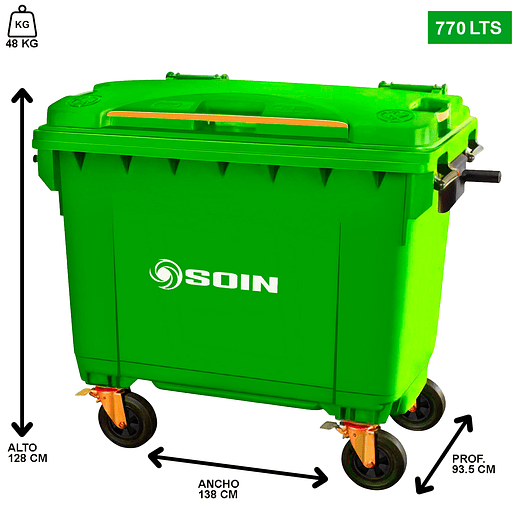 CONTENEDOR DE BASURA VERDE CON RUEDAS 770 L SOIN 2