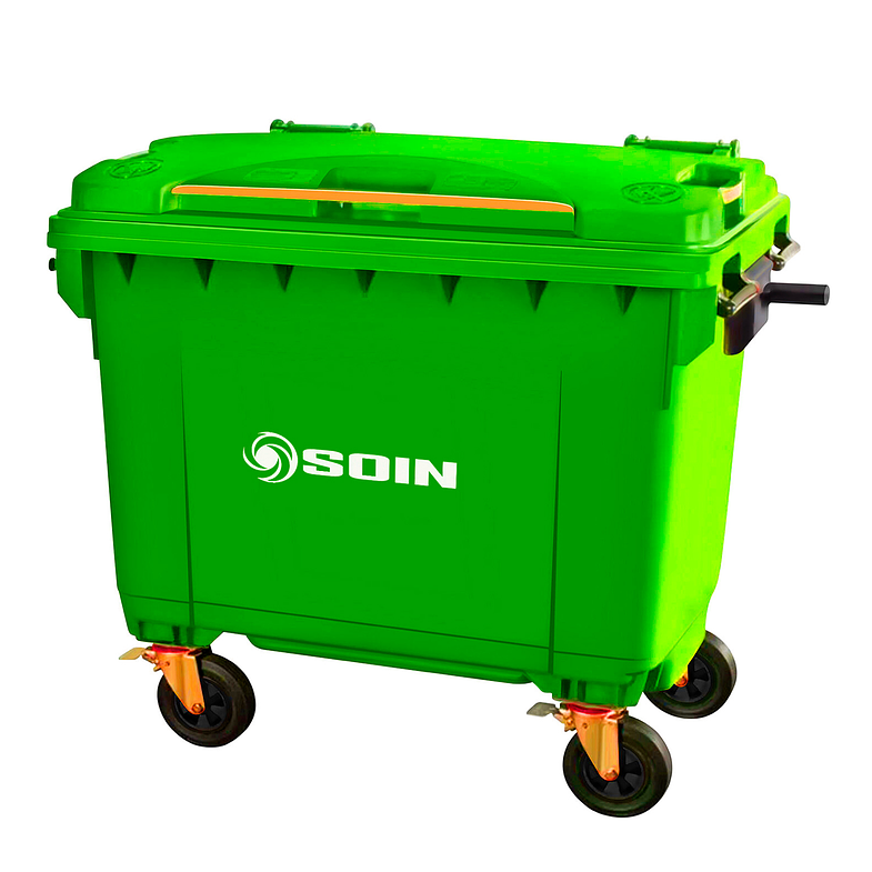 CONTENEDOR DE BASURA VERDE CON RUEDAS 770 L SOIN 1