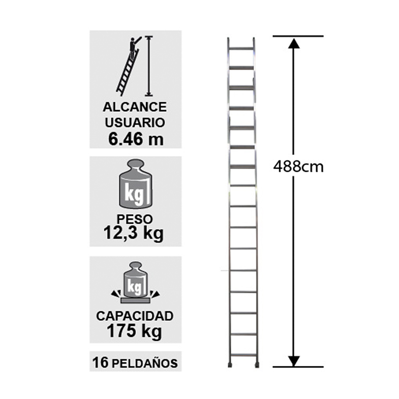 ESCALERA ALUMINIO RECTA SIMPLE 4.88 M. CUPRUM 2