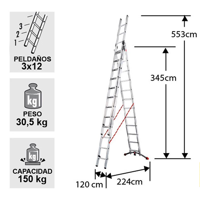 ESCALERA ALUMINIO TIJERA TELESCOPICA 3X12 PELDAÑOS HAILO 2