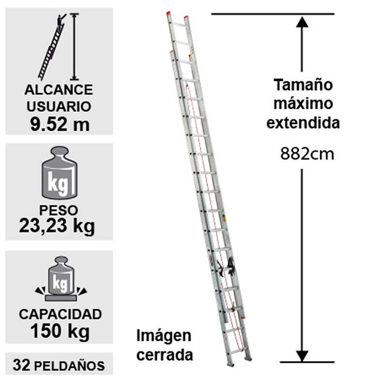 ESCALERA DE ALUMINIO TELESCOPICA 32 PELDAÑOS CUPRUM 2