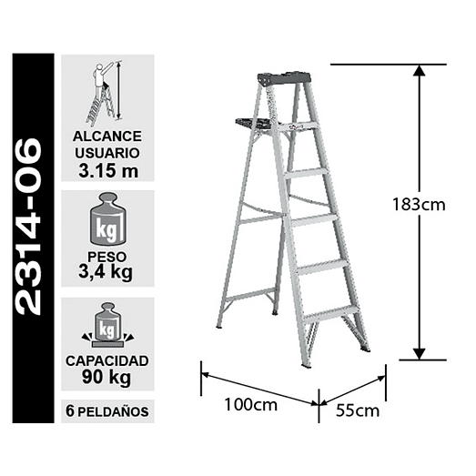 ESCALERA ALUMINIO TIJERA 1.83 M CAPACIDAD 90 KG CUPRUM 2