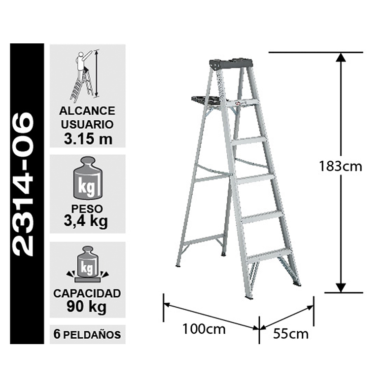 ESCALERA ALUMINIO TIJERA 1.83 M CAPACIDAD 90 KG CUPRUM 2