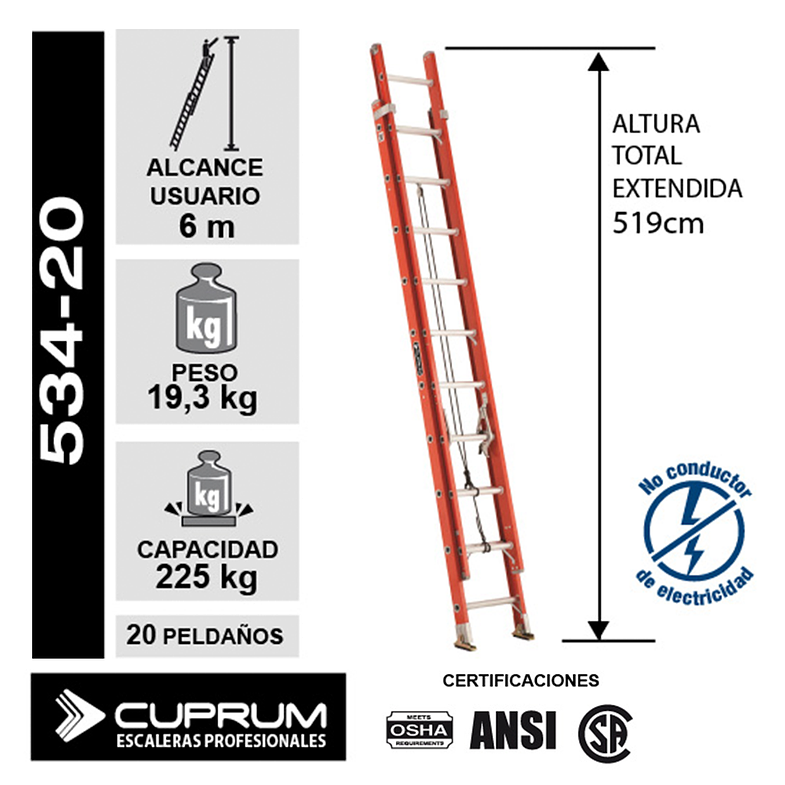 ESCALERA FIBRA DE VIDRIO TELESCOPICA 20 PELDAÑOS CUPRUM 2
