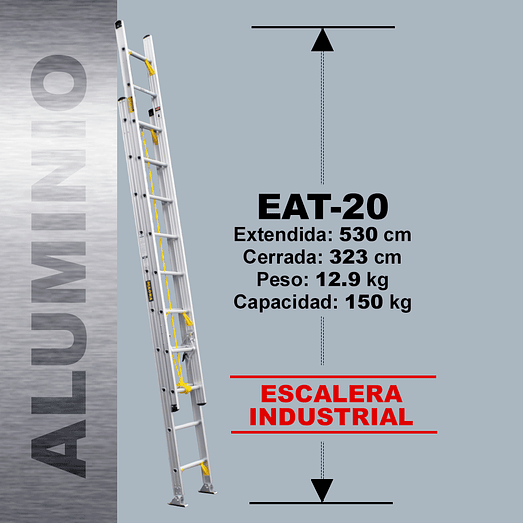 ESCALERA TELESCOPICA ALUMINIO 20 PELDAÑOS 150 KG MAGNA 2
