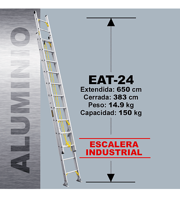 ESCALERA TELESCOPICA ALUMINIO 24 PELDAÑOS 150 KG MAGNA