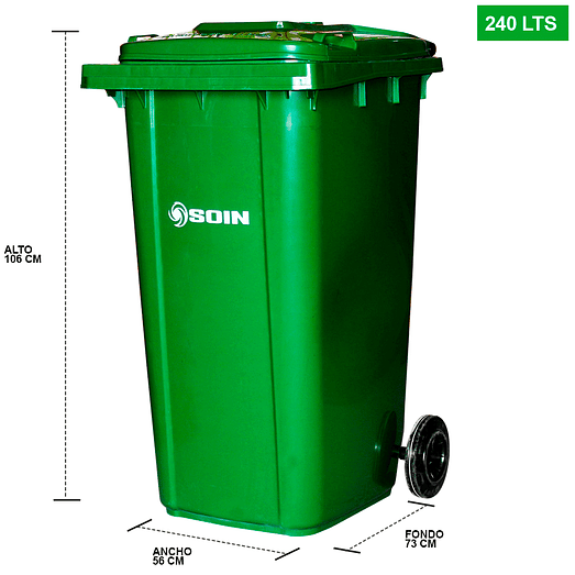  CONTENEDOR DE BASURA VERDE CON RUEDAS 240 L SOIN 2