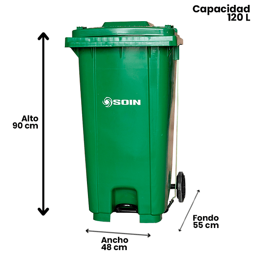 CONTENEDOR DE BASURA VERDE CON TAPA Y PEDAL 120 L 2