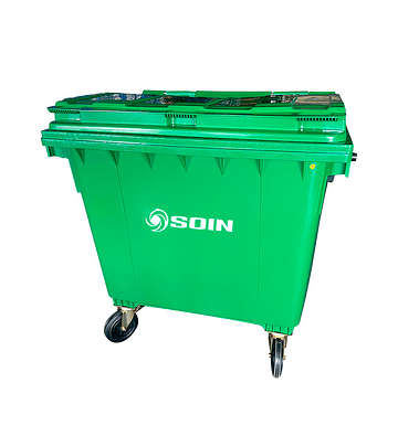 CONTENEDOR DE BASURA VERDE CON RUEDAS 1100 L SOIN