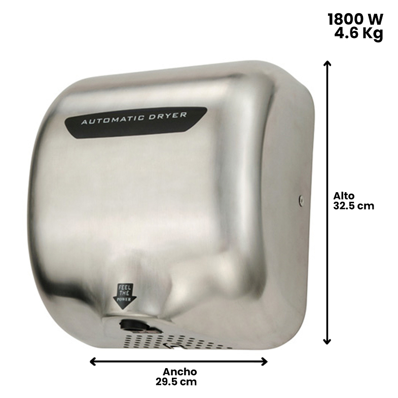 SECADOR DE MANOS ACERO INOX 1800W 2