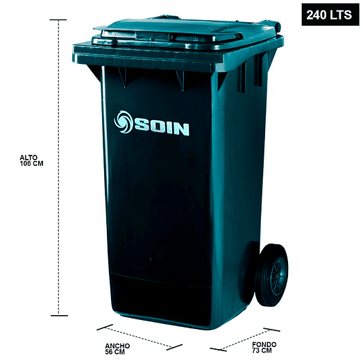 CONTENEDOR DE BASURA GRIS CON RUEDAS 240 L SOIN 2