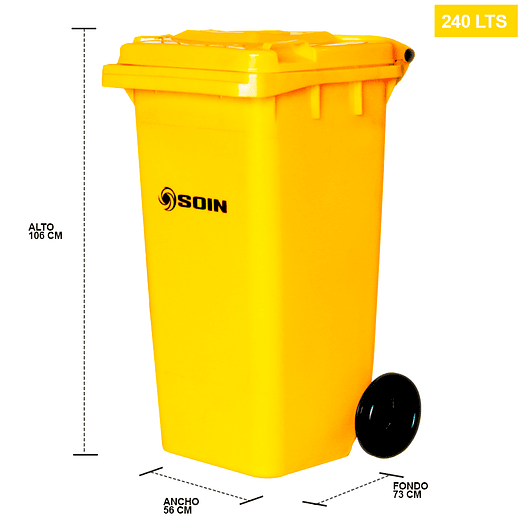  CONTENEDOR DE BASURA AMARILLO CON RUEDAS 240 L SOIN 2
