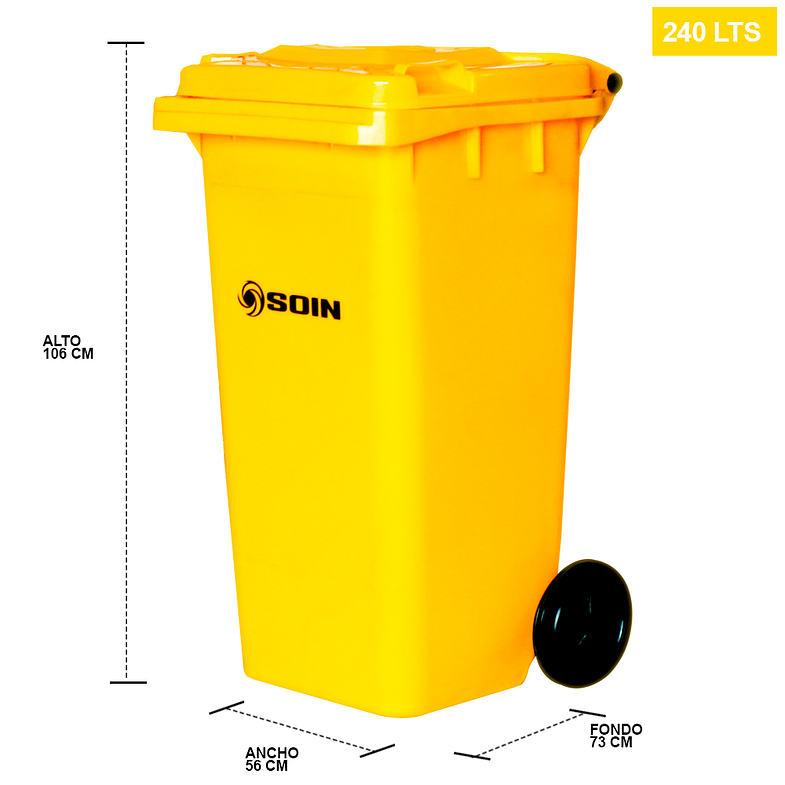  CONTENEDOR DE BASURA AMARILLO CON RUEDAS 240 L SOIN 2