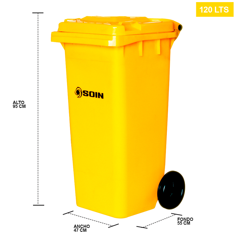 CONTENEDOR DE BASURA AMARILLO CON RUEDAS 120 L SOIN 2