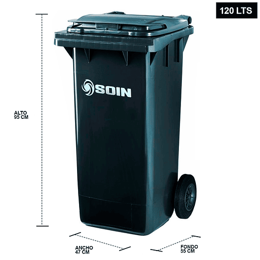 CONTENEDOR DE BASURA GRIS CON RUEDAS 120 L SOIN 2