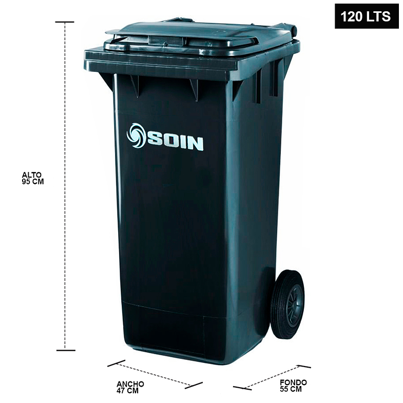 CONTENEDOR DE BASURA GRIS CON RUEDAS 120 L SOIN 2