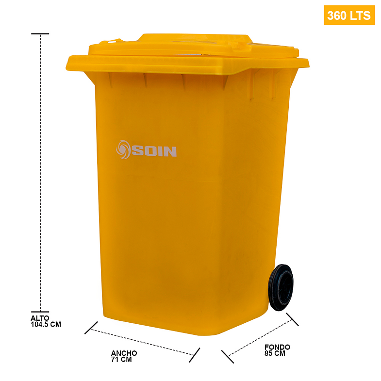 CONTENEDOR DE BASURA AMARILLO CON RUEDAS 360 L SOIN 2