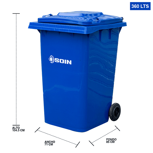 CONTENEDOR DE BASURA AZUL CON RUEDAS 360 L SOIN 2