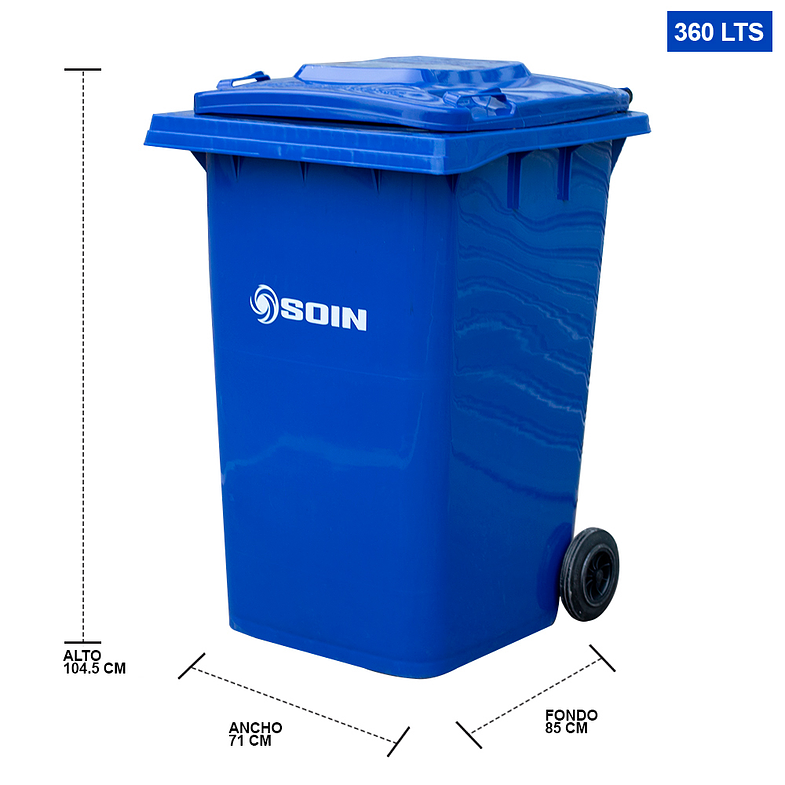 CONTENEDOR DE BASURA AZUL CON RUEDAS 360 L SOIN 2
