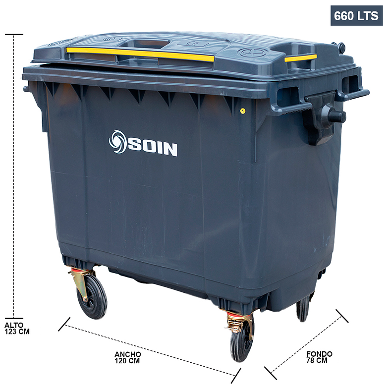 CONTENEDOR DE BASURA GRIS CON RUEDAS 660 L SOIN 2