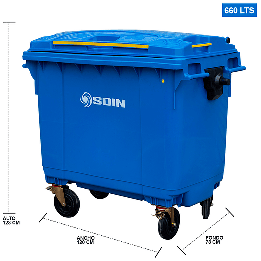 CONTENEDOR DE BASURA AZUL CON RUEDAS 660 L SOIN 2