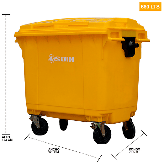 CONTENEDOR DE BASURA AMARILLO CON RUEDAS 660 L SOIN 2