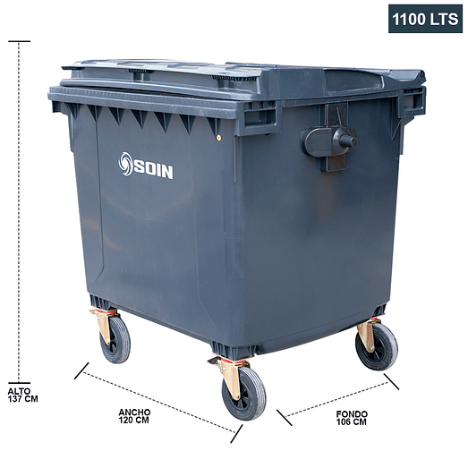 CONTENEDOR DE BASURA GRIS CON RUEDAS 1100 L SOIN 2