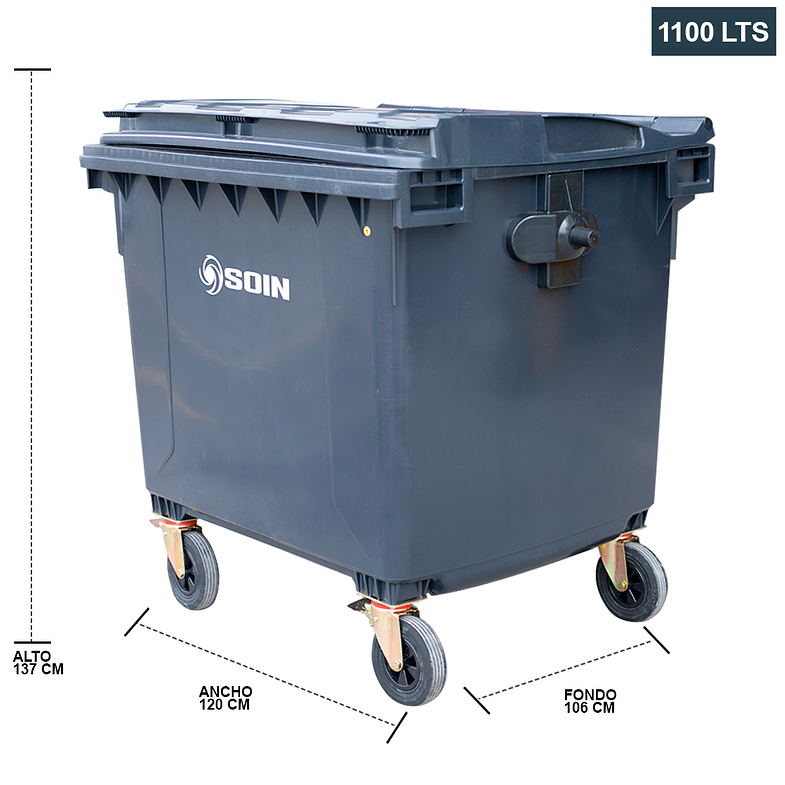 CONTENEDOR DE BASURA GRIS CON RUEDAS 1100 L SOIN 2