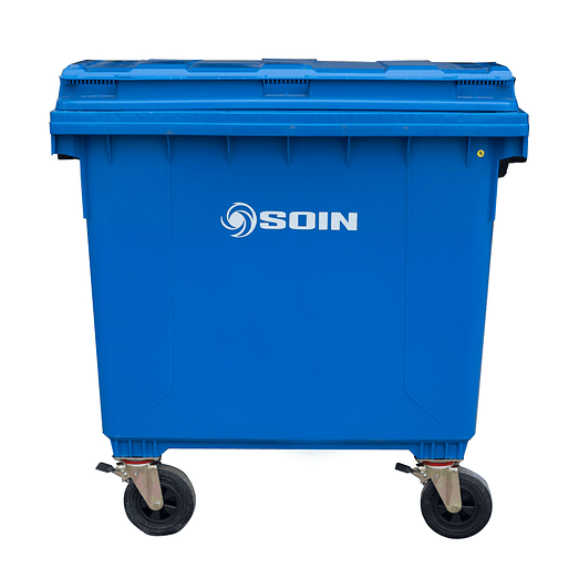 CONTENEDOR DE BASURA AZUL CON RUEDAS 1100 L SOIN 1