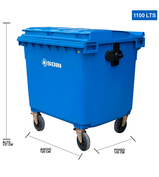 CONTENEDOR DE BASURA AZUL CON RUEDAS 1100 L SOIN